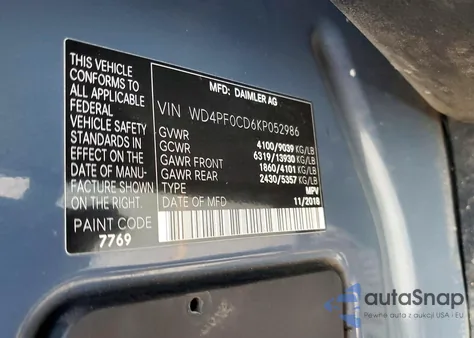 2019 Mercedes-Benz Sprinter 2500/3500 z USA, uszkodzony, nr VIN WD4PF0CD6KP052986